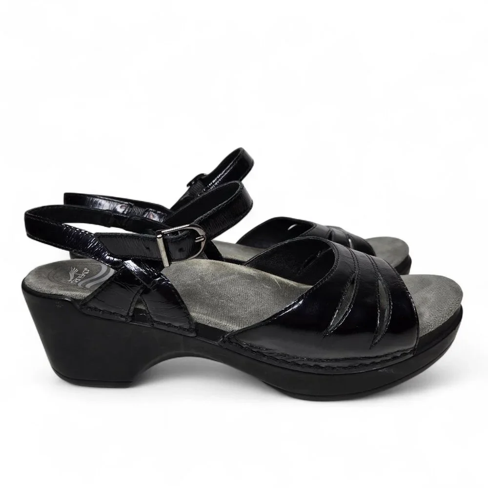 Dansko Sissy Patent Heeled Sandal's Women's Black Cushion Insole Open Toe 8.5/9 - Picture 6 of 9